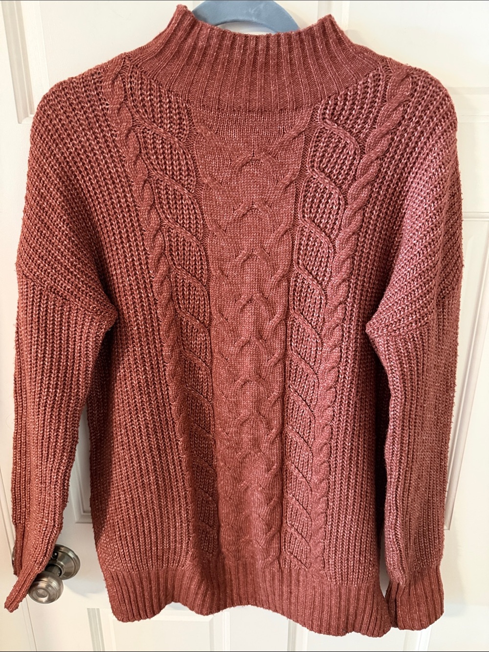 Maurice’s Boho Cable Knit Mock Neck Sweater Pullover Tunic Style Rust Size Small
